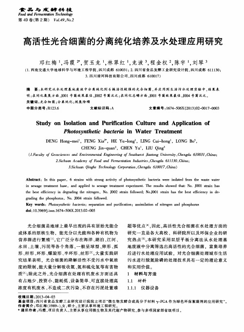 高活性光合细菌的分离纯化培养及水处理应用研究