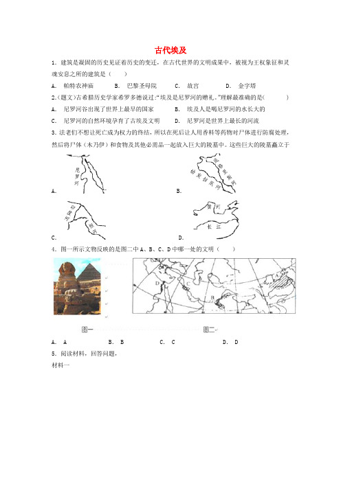 九年级历史上册 第一单元 亚非文明古国 第1课 古代埃及培优练习(含解析) 川教版