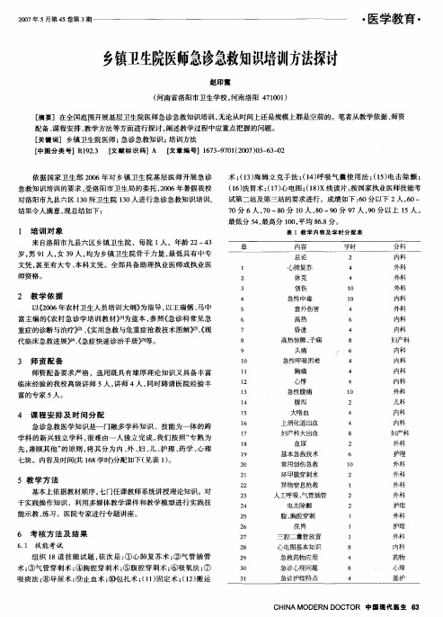 乡镇卫生院医师急诊急救知识培训方法探讨