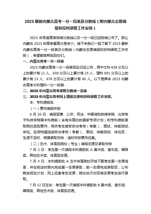 2023最新内蒙古高考一分一段表及分数线（附内蒙古志愿填报和投档录取工作安排）