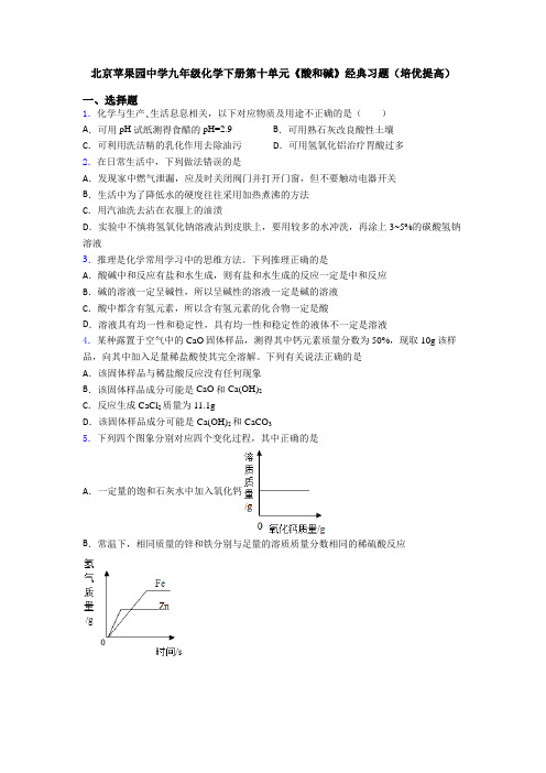 北京苹果园中学九年级化学下册第十单元《酸和碱》经典习题(培优提高)