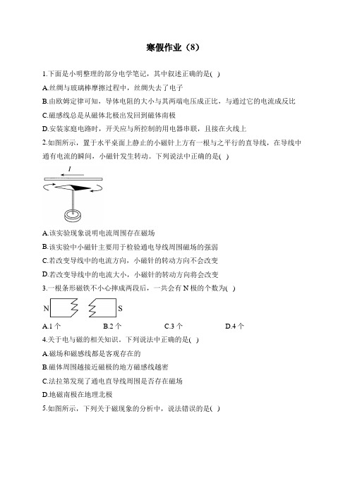 人教版九年级物理 寒假作业(8)