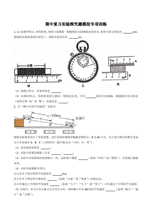 2022-2023学年人教版八年级上物理期中复习专项训练实验探究题含答案