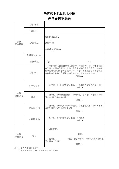 合同附件1：采购合同审批表