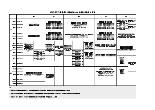 2016-2017学年第二学期2016级本科生课程时间表