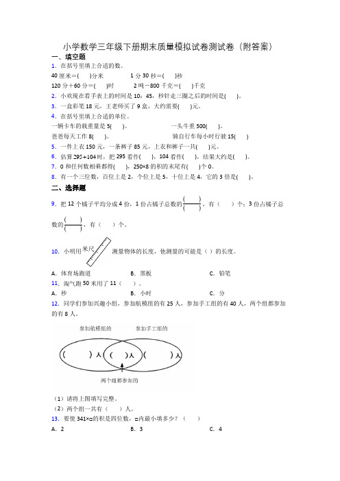 小学数学三年级下册期末质量模拟试卷测试卷(附答案)