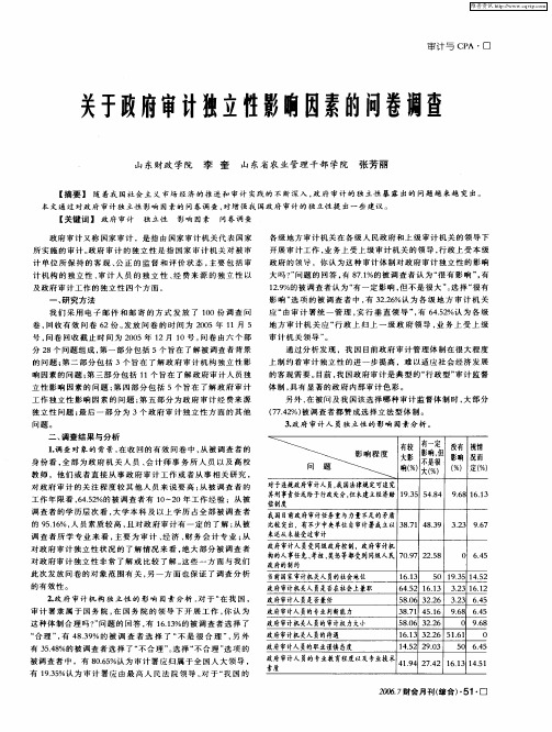 关于政府审计独立性影响因素的问卷调查