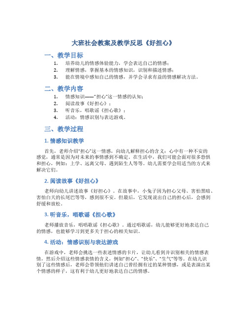 大班社会教案及教学反思《好担心》