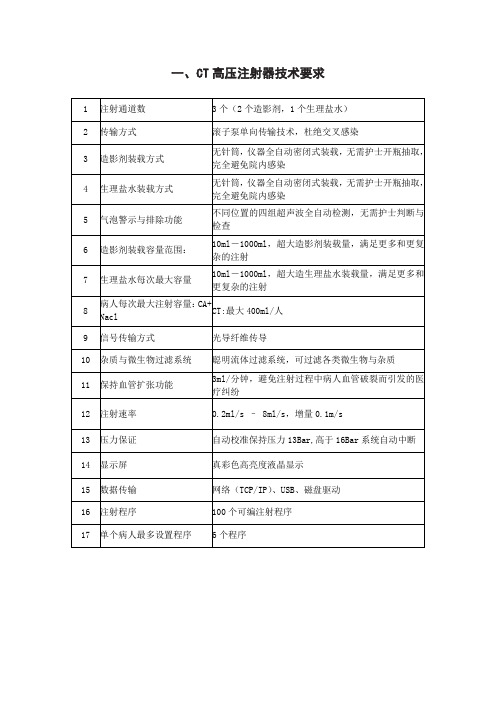 CT高压注射器技术要求