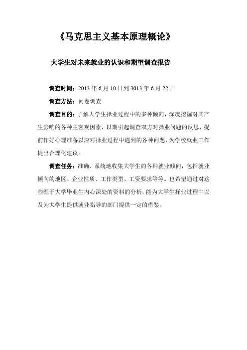 关于大学生对未来就业的认识和期望调查报告