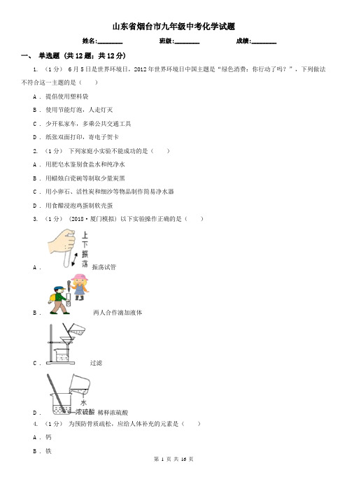 山东省烟台市九年级中考化学试题