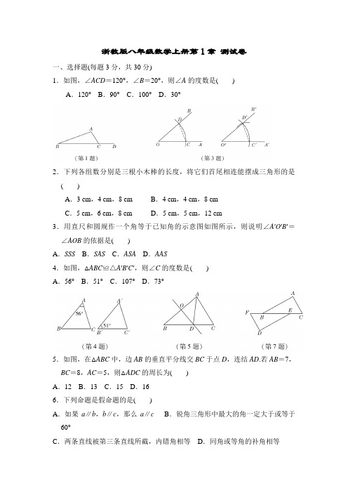 浙教版八年级数学上册第1章 测试卷附答案