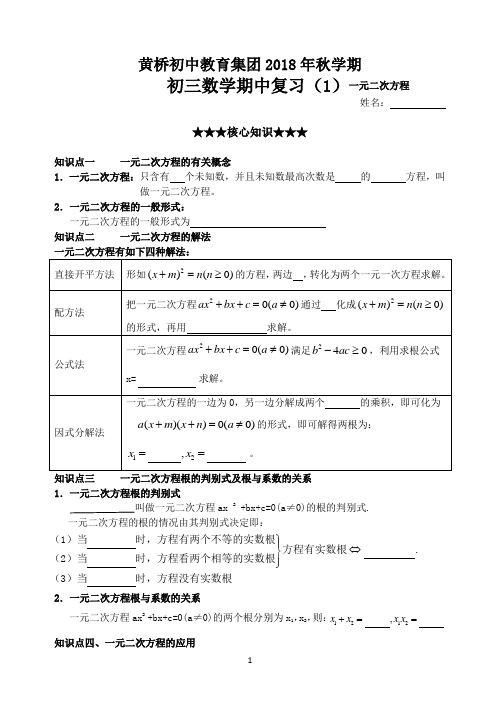 初三数学期中复习(1)一元二次方程