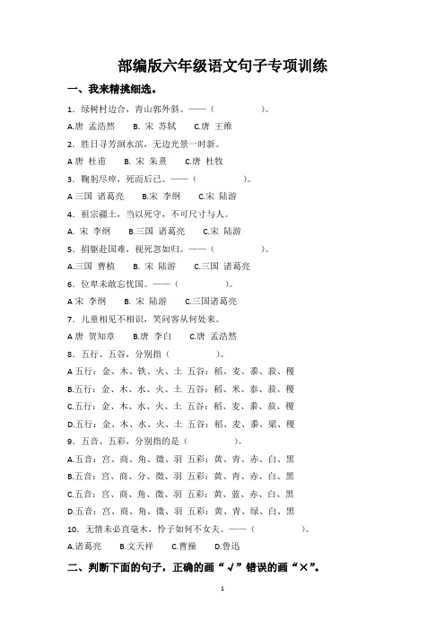 小学六年级语文句子专项训练(含答案)