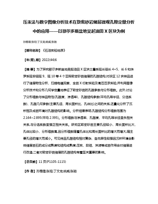 压汞法与数字图像分析技术在致密砂岩储层微观孔隙定量分析中的应用——以鄂尔多斯盆地吴起油田X区块为例