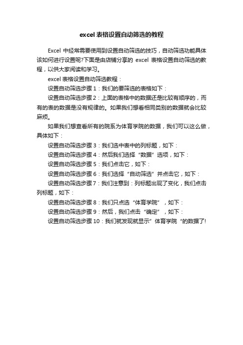 excel表格设置自动筛选的教程