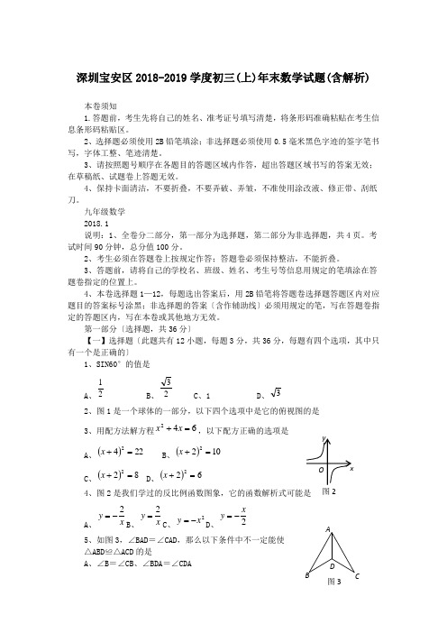 深圳宝安区2018-2019学度初三(上)年末数学试题(含解析)