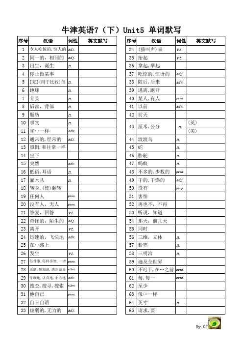 牛津英语 7(下)Unit5 单词默写