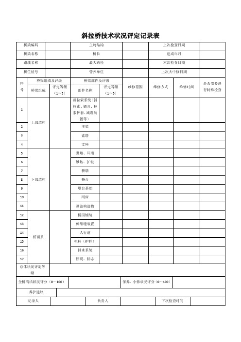 斜拉桥技术状况评定记录表  JTGT H21-2011