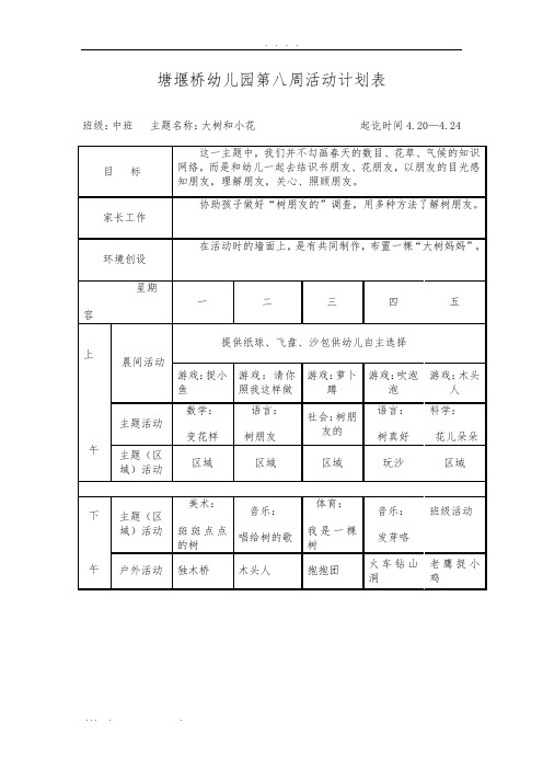 中班班第二学期第八周周计划