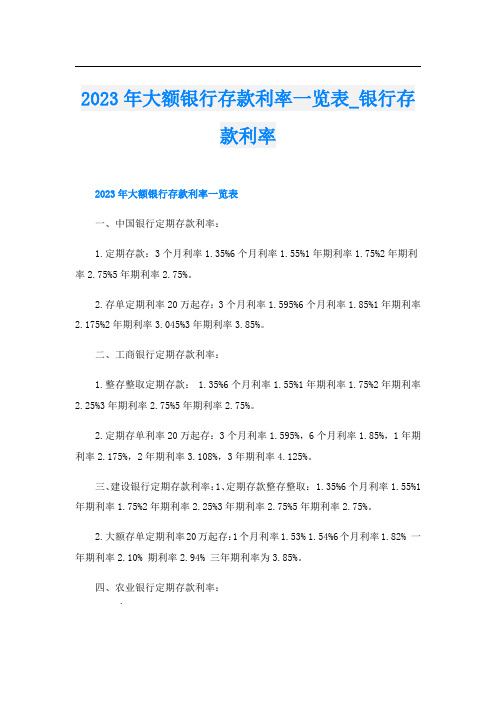 2023年大额银行存款利率一览表_银行存款利率