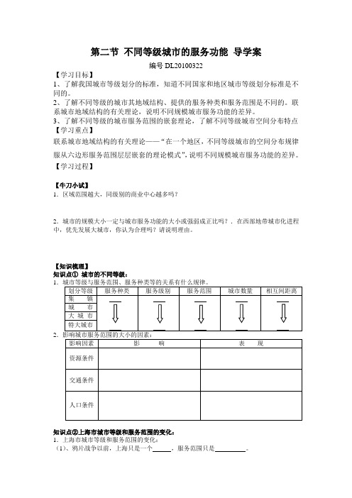 第二节不同等级城市的服务功能导学案