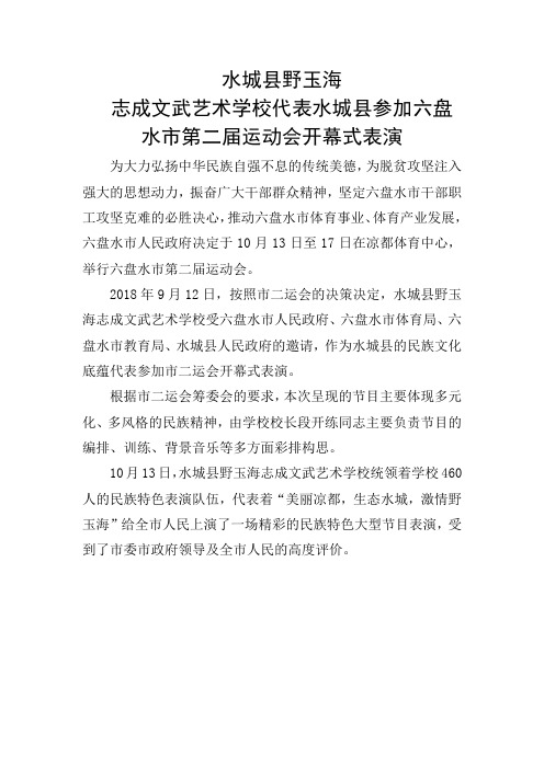 水城县野玉海志成文武艺术学校参加六盘水市第二届运动会开幕式