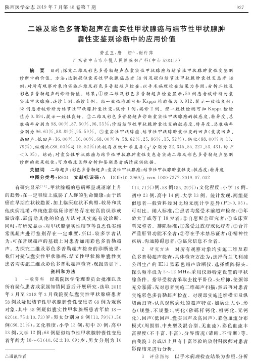 二维及彩色多普勒超声在囊实性甲状腺癌与结节性甲状腺肿囊性变鉴