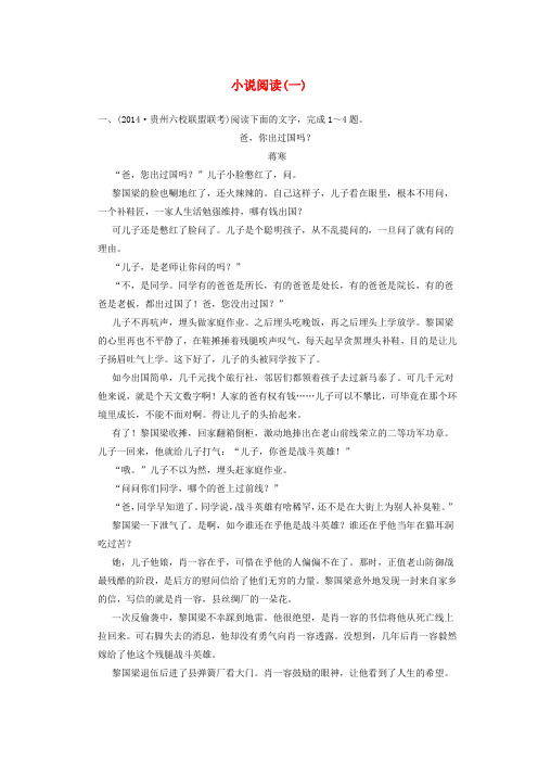 【高考领航】高考语文新一轮总复习 专题6 小说阅读综合训练