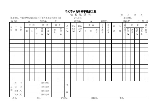 自作水利工程帷幕灌浆施工记录表格