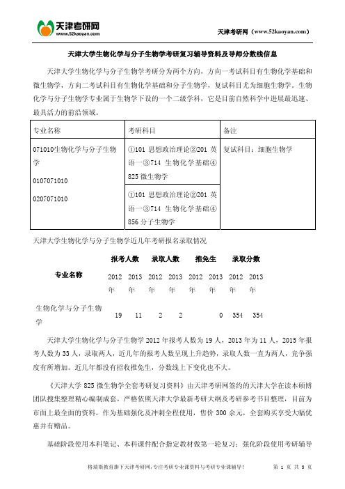 天津大学生物化学与分子生物学考研复习辅导资料及导师分数线信息