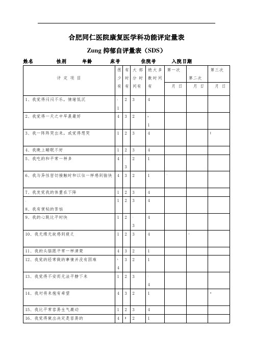 Zung抑郁自评量表(SDS)