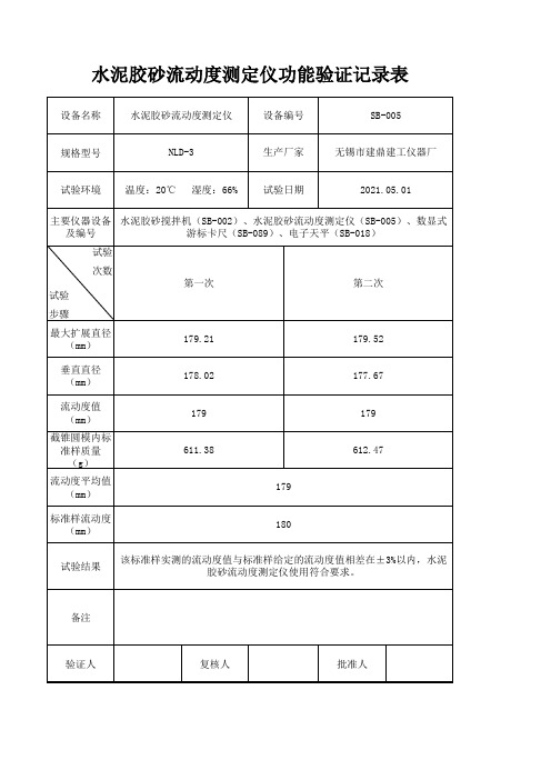 水泥胶砂流动度标定记录