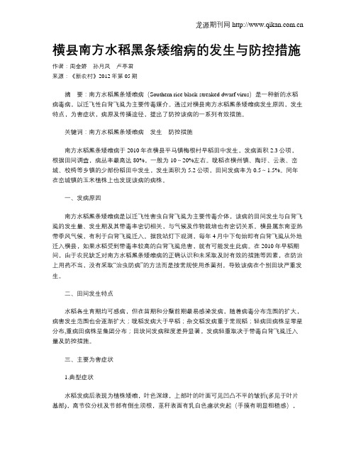 横县南方水稻黑条矮缩病的发生与防控措施