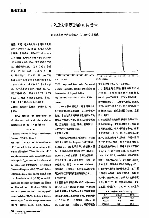 HPLC法测定舒必利片含量