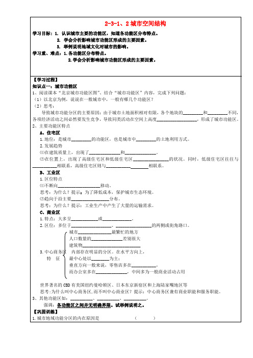 江苏省徐州市睢宁县宁海外国语学校高中地理 2.3城市空间结构学案(无答案)鲁教版必修2