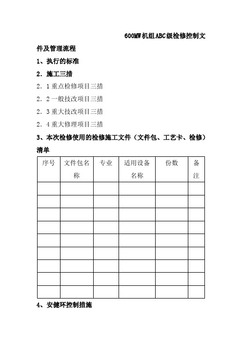 600MW机组ABC级检修控制文件及管理流程