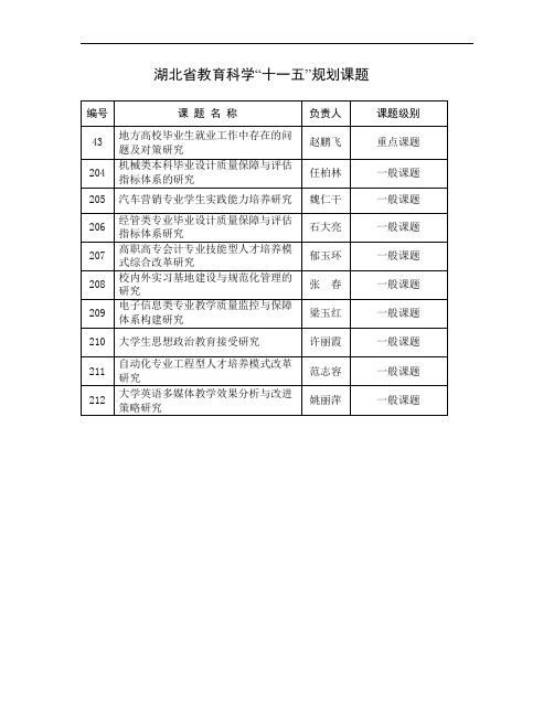 湖北省教育科学十一五规划重点课题