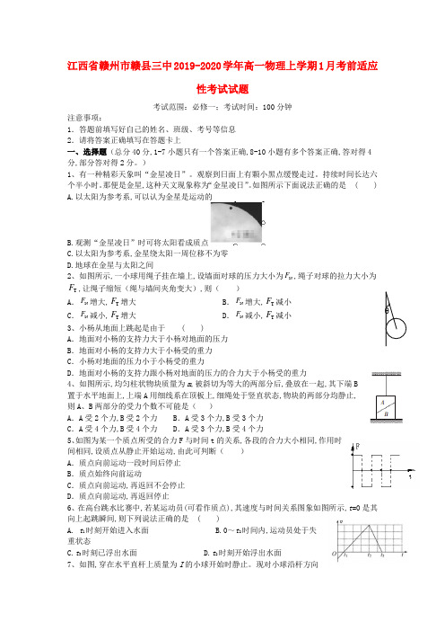 江西省赣州市赣县三中2019-2020学年高一物理上学期1月考前适应性考试试题