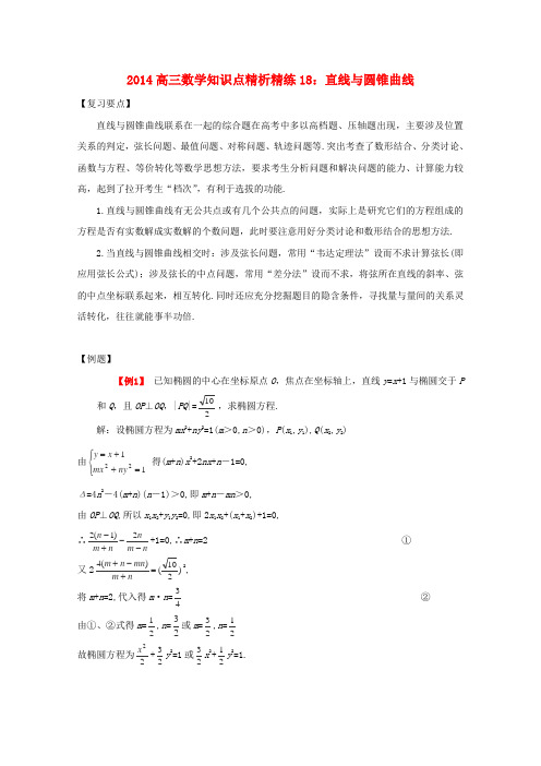 高三数学 知识点精析精练18 直线与圆锥曲线