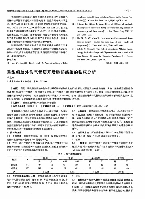 重型颅脑外伤气管切开后肺部感染的临床分析