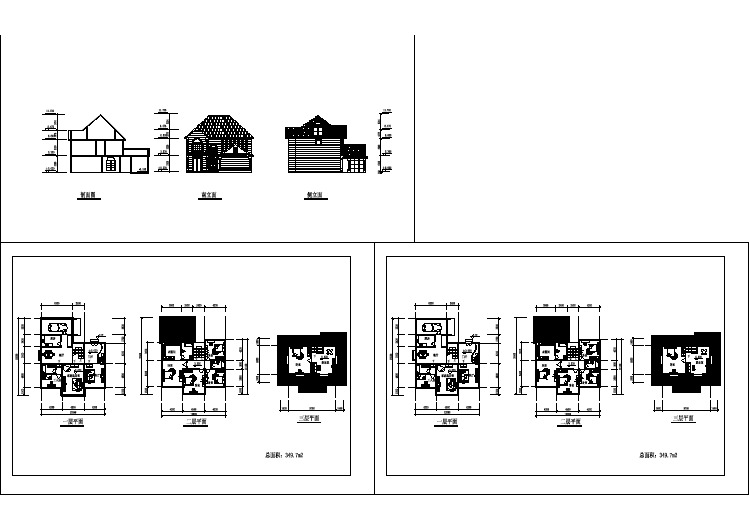 三层独栋别墅建筑cad设计施工图纸