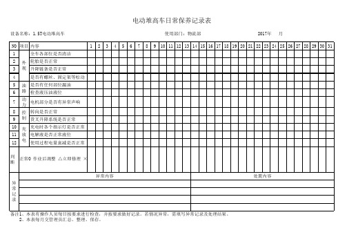 电动堆高车、手动叉车点检表