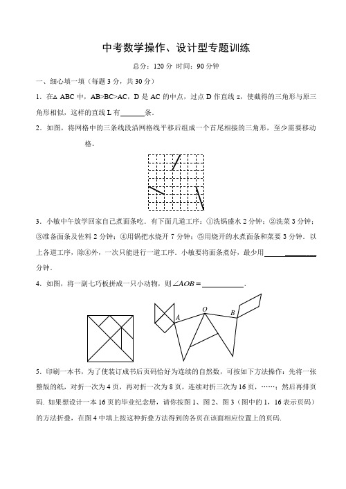 历年初三数学中考操作、设计型专题训练一及答案