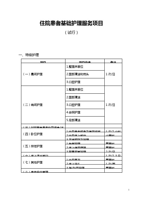 基础护理的服务项目的