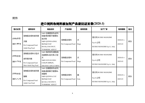 进口饲料和饲料添加剂产品登记证目录(2020—03)