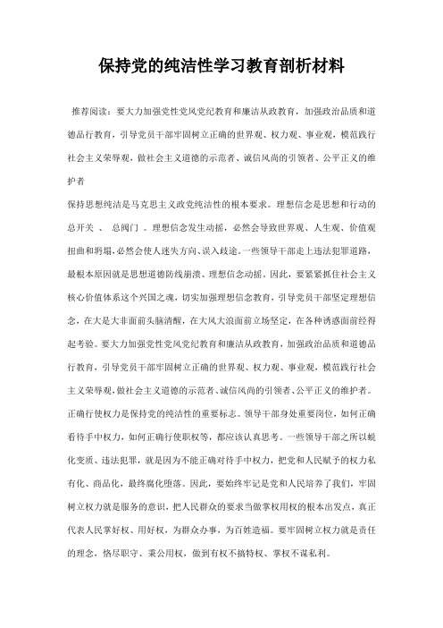 保持党的纯洁性学习教育剖析材料