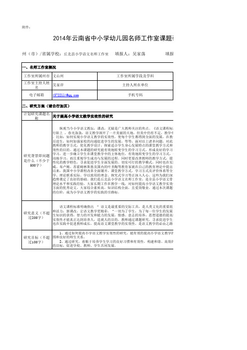 2014年云南省丘北县小学语文名师工作室教研课题计划表