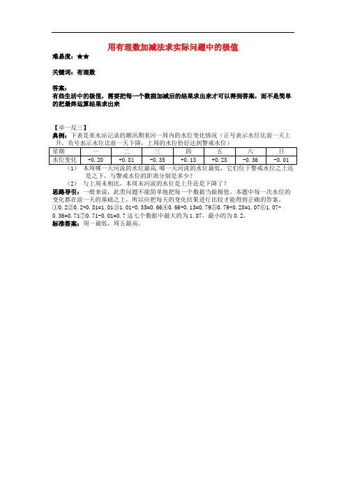 七年级数学上册 2.7 有理数的减法 用有理数加减法求实际问题中的极值素材 (新版)华东师大版