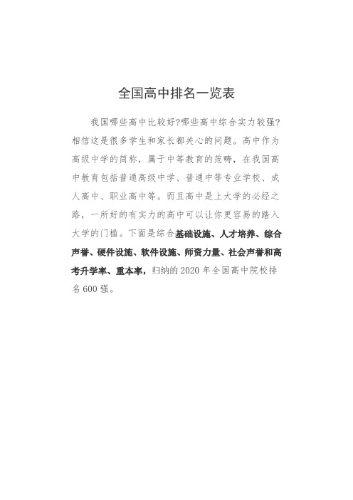 全国高中排名一览表